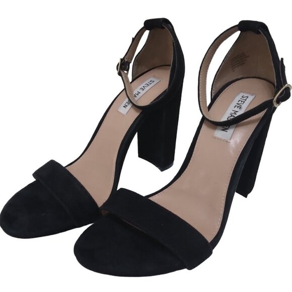 Steve Madden | Carrson Black Suede Block Heel Sandals | Size 9.5 - Picture 1 of 12